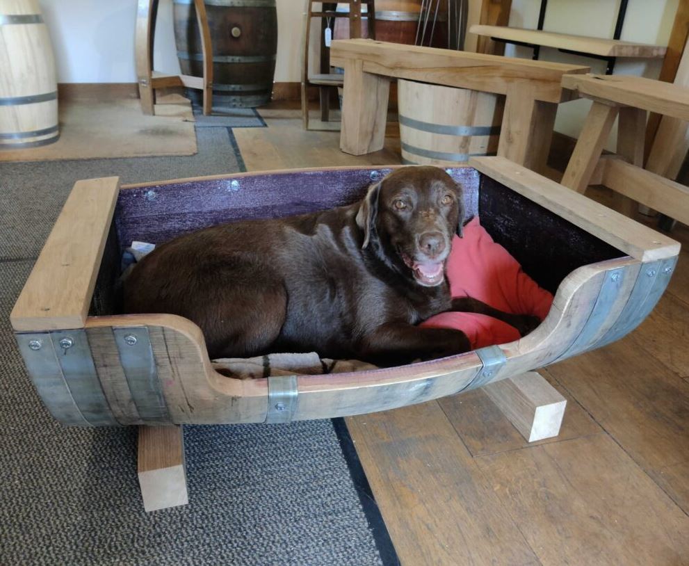 
                      
                        Wine Barrel Dog Bed - Oak Staves with Steel Bands
                      
                    