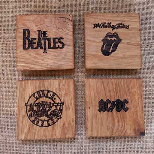 Pack of 4 Hand-Crafted Customised Oak Coasters - Laser Engraved