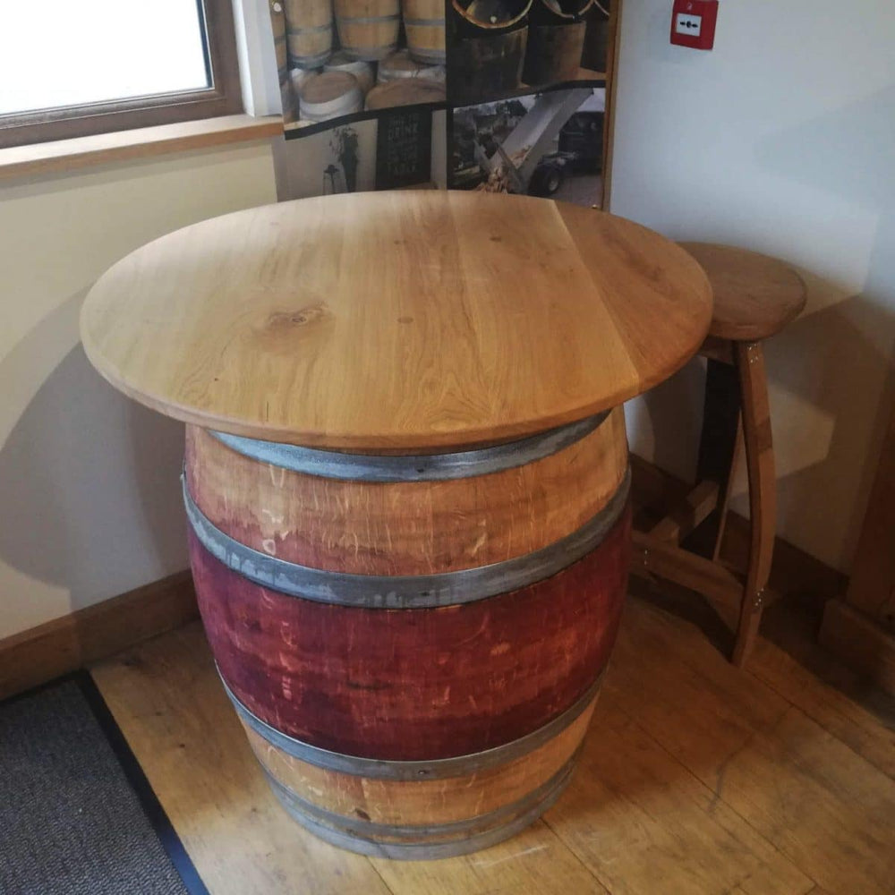 
                      
                        Round Wine Barrel Table with Handmade Barrel Stools
                      
                    