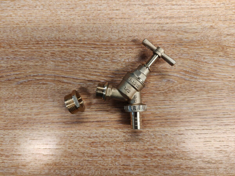 Half Inch Brass Tap with Hose Connector & Brass Bush