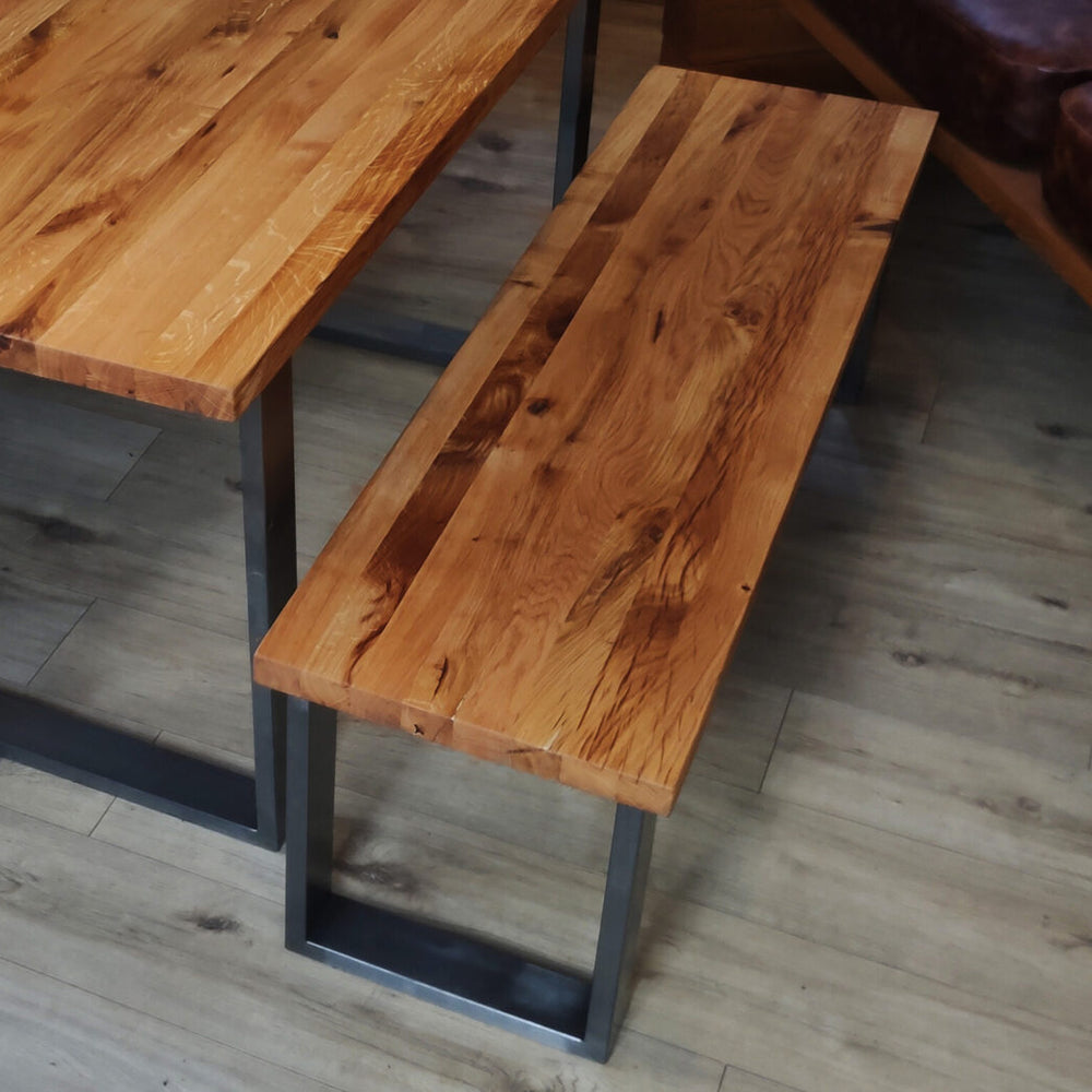 Solid Oak Benches with Industrial Steel Legs