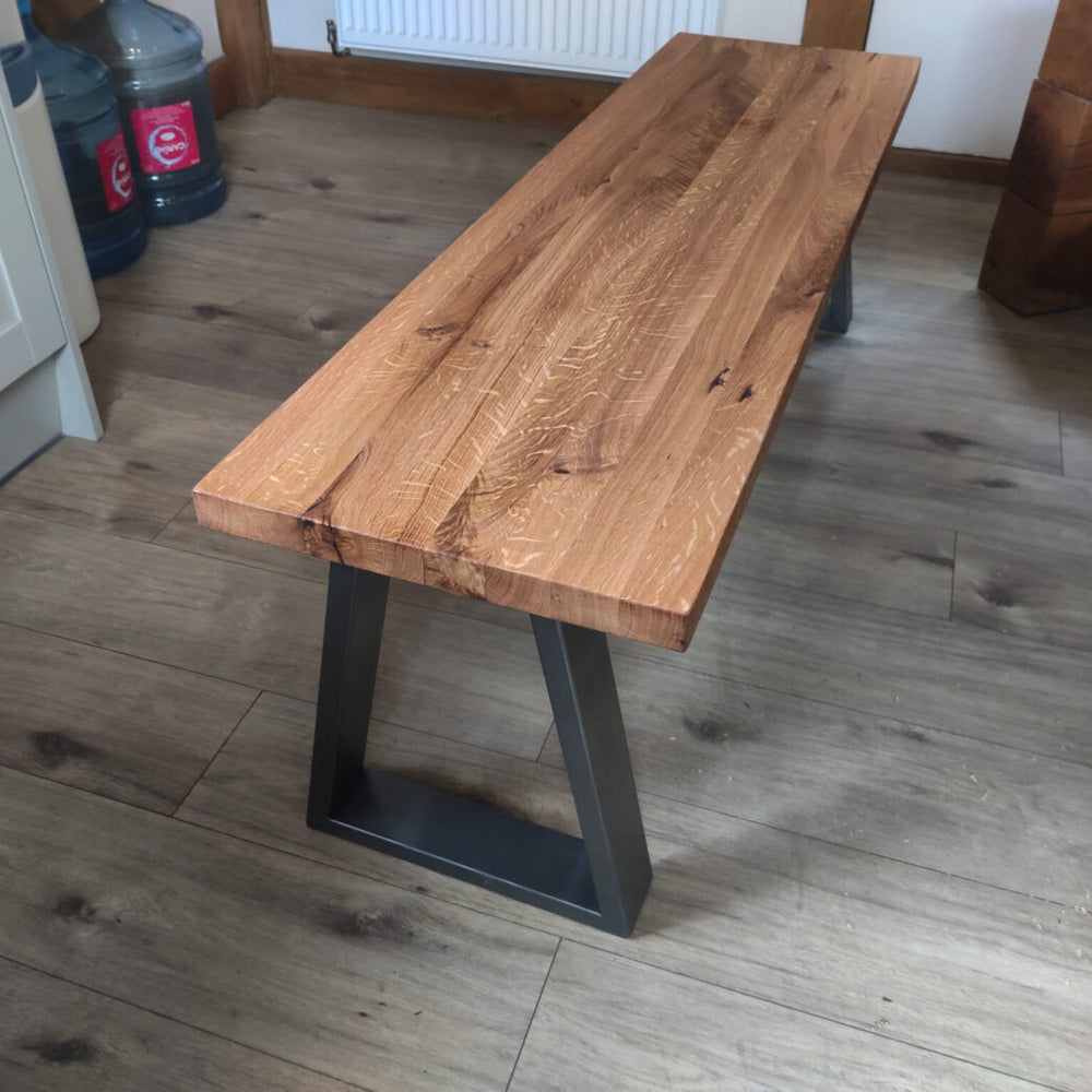 Solid Oak Benches with Industrial Steel Legs