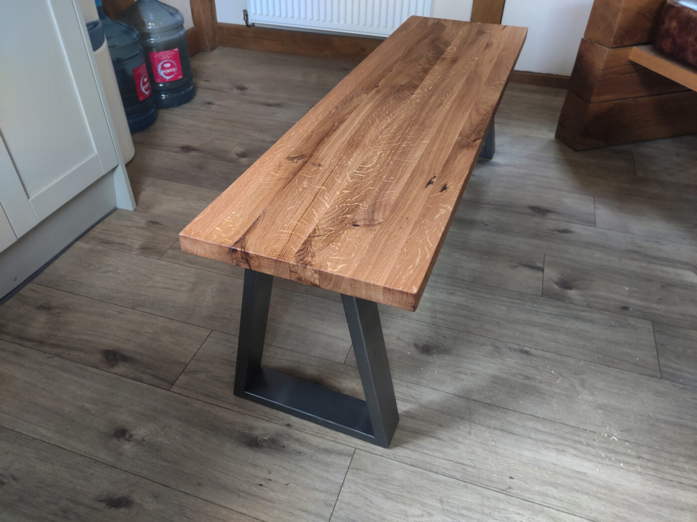 Solid Oak Benches with Industrial Steel Legs