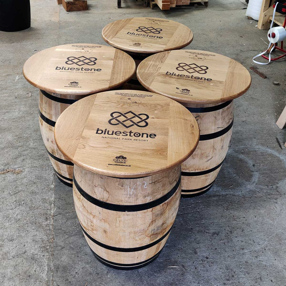 
                      
                        Round Wine Barrel Table with Handmade Barrel Stools
                      
                    