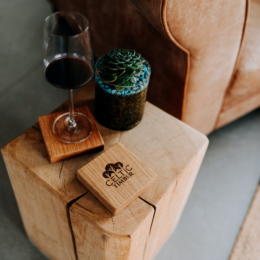 Solid Oak Beam Drinks Table / Lamp Stand