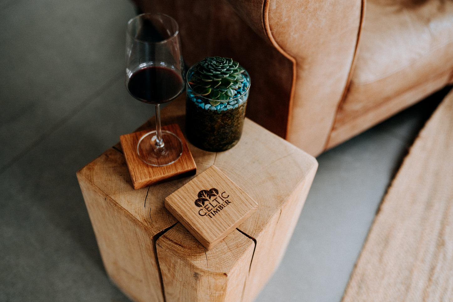 Solid Oak Beam Drinks Table / Lamp Stand