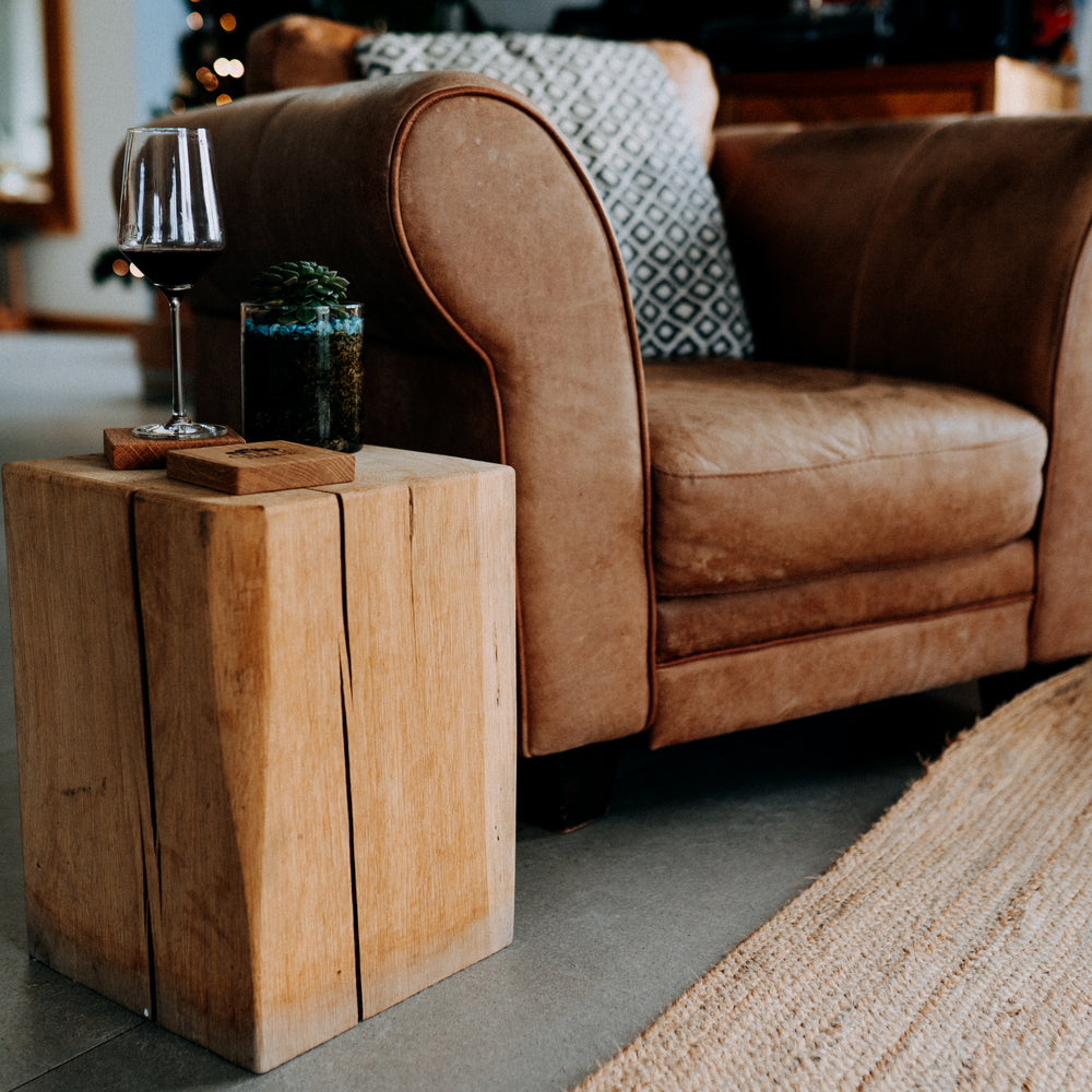 Solid Oak Beam Drinks Table / Lamp Stand