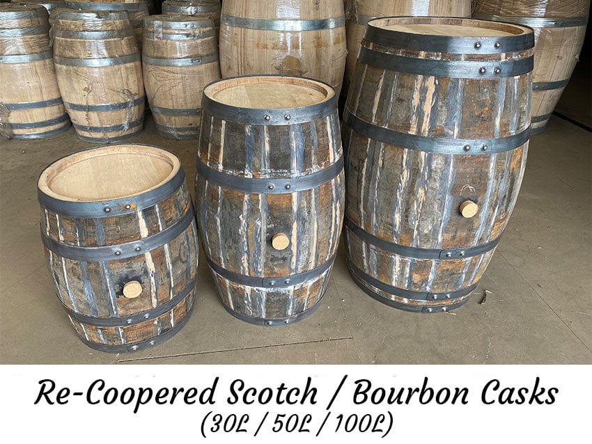 Professionally Recoopered Solid Oak Barrels for Use in Distilling / Alcohol making