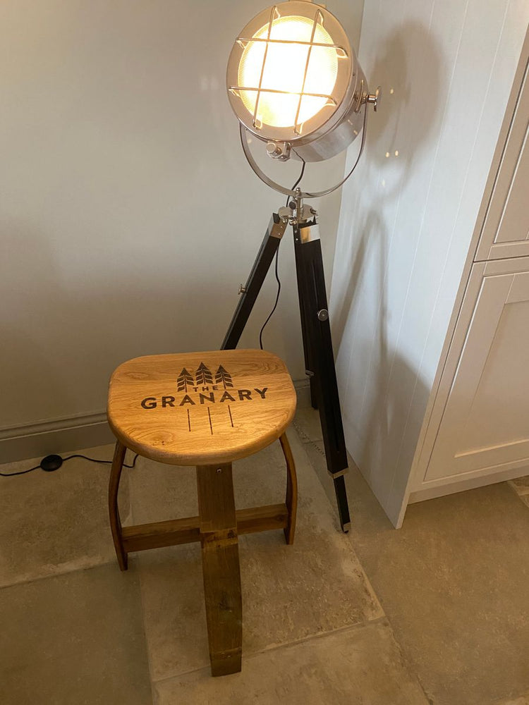 
                      
                        Handcrafted Oak Barrel Bar Stool
                      
                    