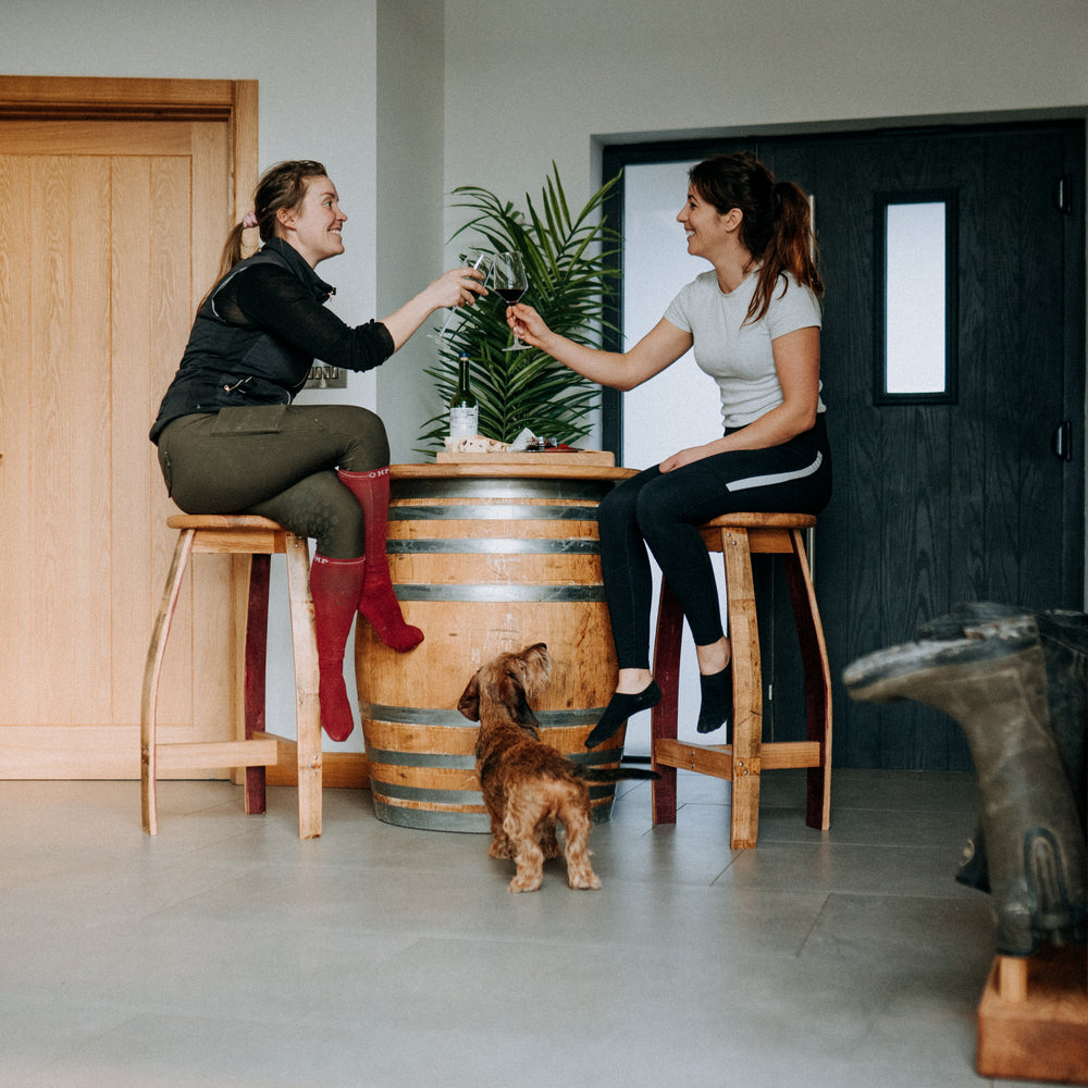 
                      
                        Round Wine Barrel Table with Handmade Barrel Stools
                      
                    