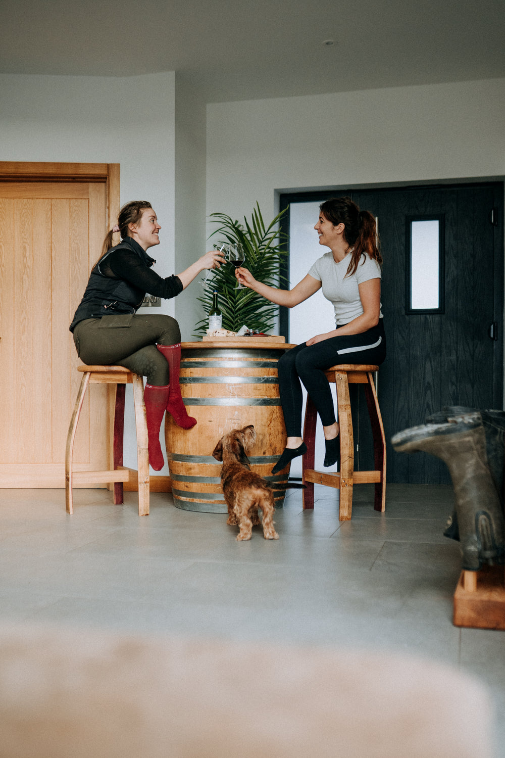 Round Wine Barrel Table with Handmade Barrel Stools